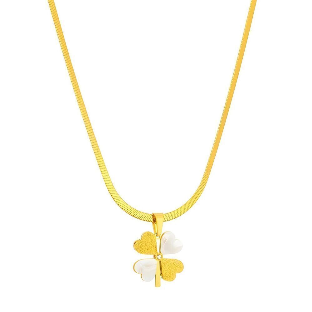18K Gold Plated Women's Two Tone Clover Pendant Necklace Waterproof Jewelry